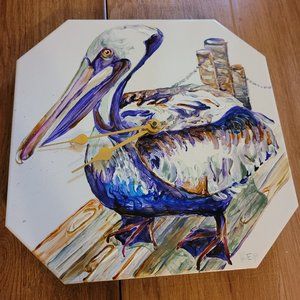 Hand Painted Pelican On Tile Clock Not Working KEP Gulf Coast